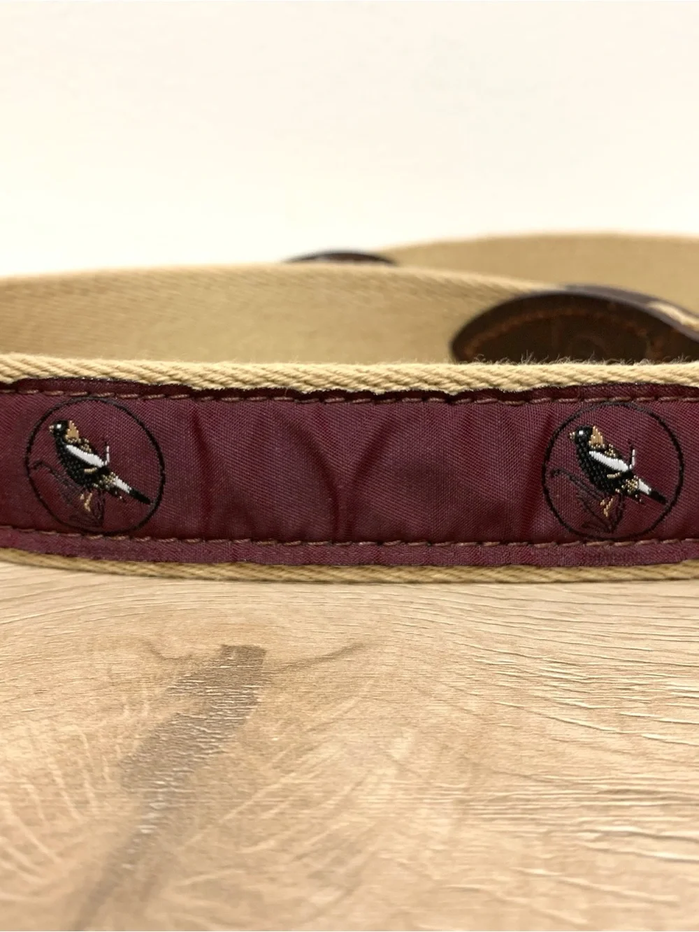 YRI Embroidered Canvas Ribbon Belt Maroon Birds Size 38/95 Mens Golf Preppy